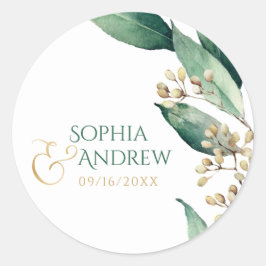 Sticker Rond monogram de botanical greenery rustic wedding