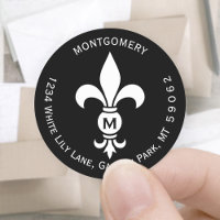 Monogram Fleur De Lis Circle Retourner Adresse Éti