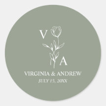 Monogram Green Minimalist Boho Wedding Classic