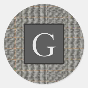 Sticker Rond Monogram Grey Tweed Groomsman Bestman Mariage Cade