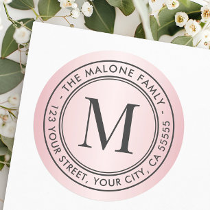 Sticker Rond Monogram initial pink satin return address classic