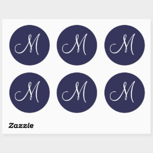 Sticker Rond Monogram M White sur Navy Blue,