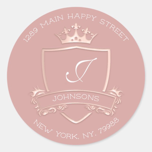 Sticker Rond Monogram Princess Crown Royal RSVP Adresse de reto (Devant)