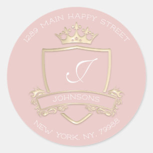 Sticker Rond Monogram Rose Gold Crown Royal RSVP Adresse de ret