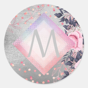 Sticker Rond Monogram Silver Navy Rosegold Girly Newlyweds Cade