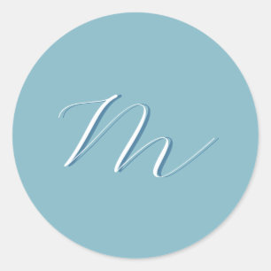 Sticker Rond Monogram Solide Blue Pastel Minimaliste Profession