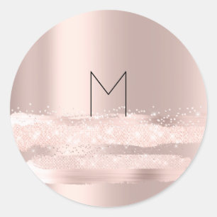 Sticker Rond Monogram Spark Rose  Blush Initiales Nom Rond
