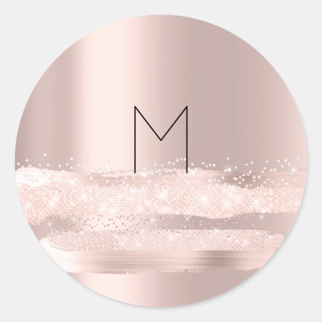 Sticker Rond Monogram Spark Rose  Blush Initiales Nom Rond (Devant)