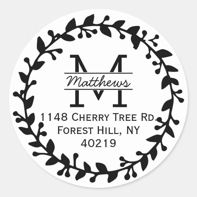 Sticker Rond Monograme de Trendy Floral Wreath Custom (Devant)