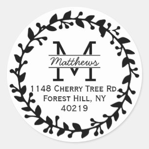 Sticker Rond Monograme de Trendy Floral Wreath Custom