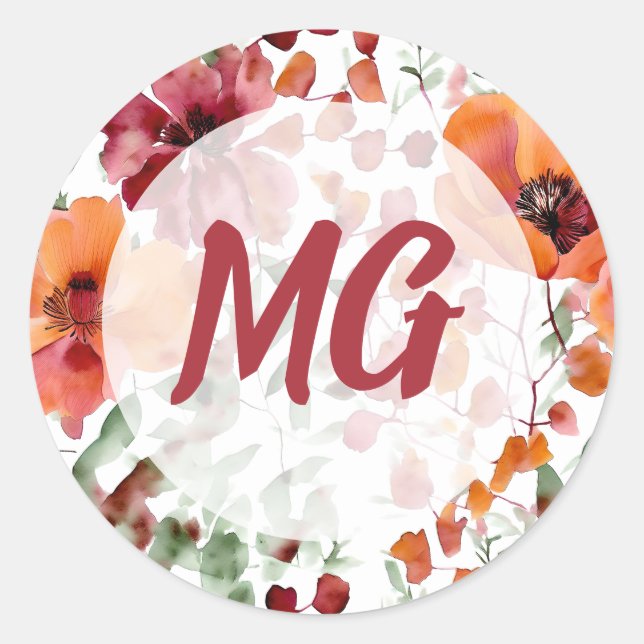Sticker Rond Monogramed Fall Floral  (Devant)