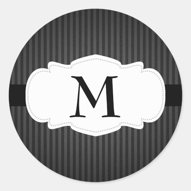 Sticker Rond Monogramme à bandes verticales noir et gris (Devant)