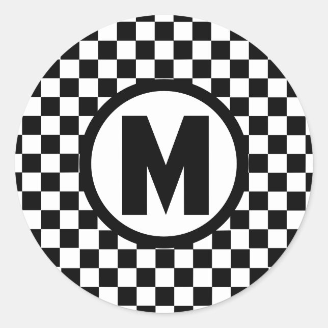 Sticker Rond Monogramme À damiers noir (Devant)