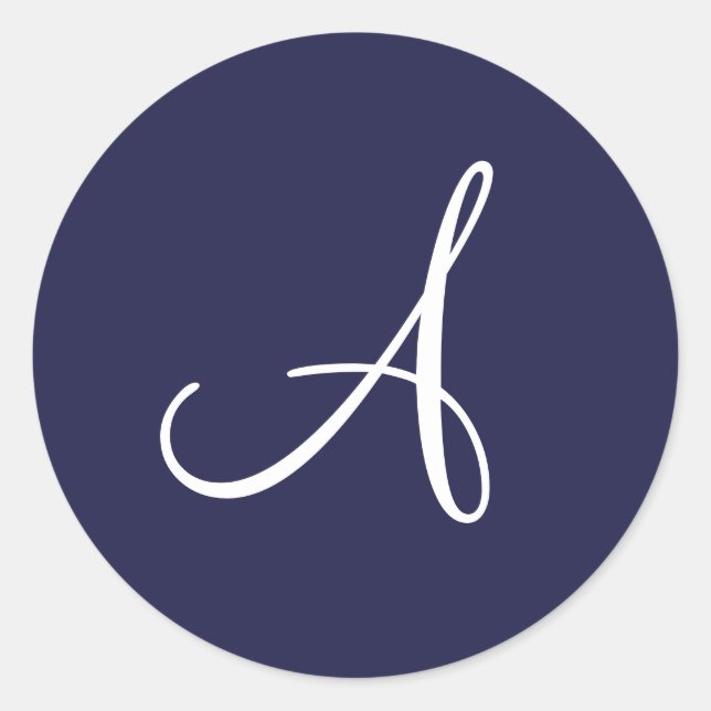 Sticker Rond Monogramme A en blanc sur bleu marine (Devant)
