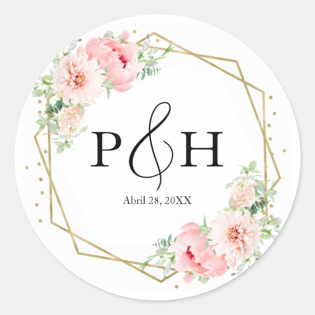 Sticker Rond Monogramme à huile d'or Mariage flou géométrique (Devant)