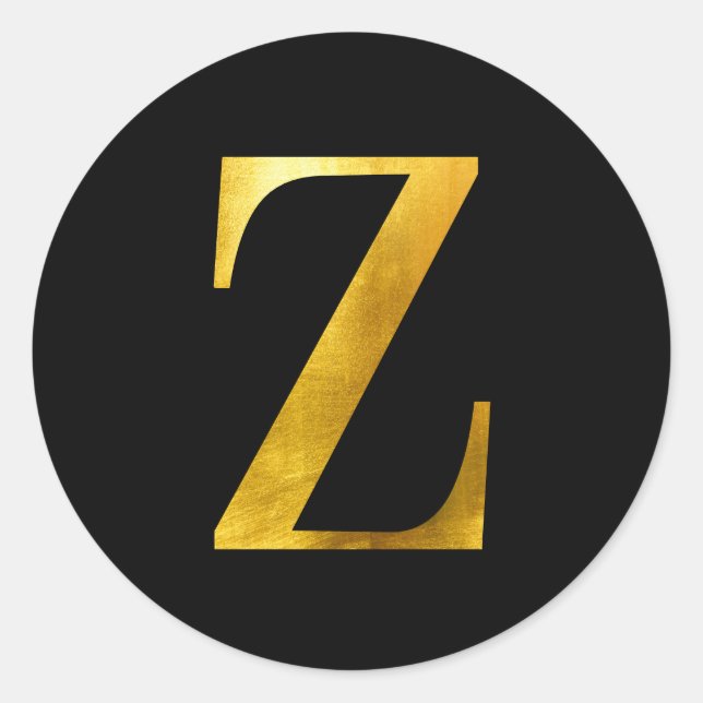 Sticker Rond Monogramme à huile jaune classique Z sur noir (Devant)