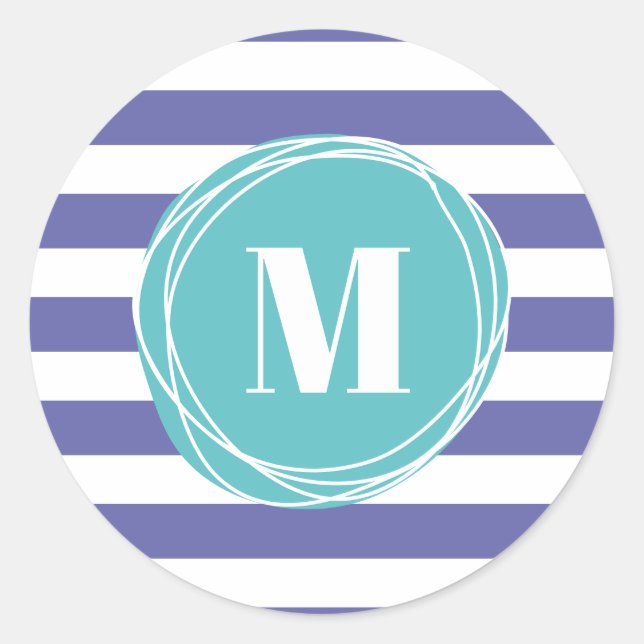Sticker Rond Monogramme à rayures filles tendance (Devant)