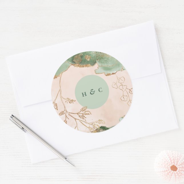 Sticker Rond Monogramme Abstrait de l'eucalyptus botanique mode (Enveloppe)