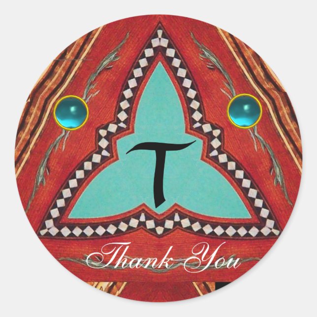 STICKER ROND MONOGRAMME ABSTRAIT DE TRIANGLE BLEU ROUGE (Devant)