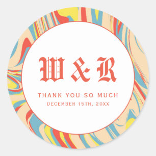 Sticker Rond Monogramme Abstrait en marbre rétro