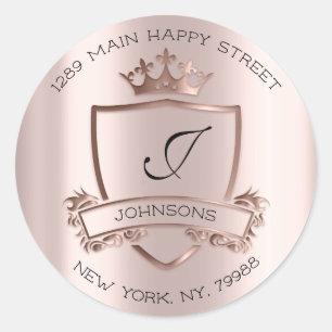 Sticker Rond Monogramme Adresse Couronne Royal RSVP Rose Mariag