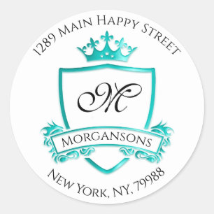 Sticker Rond Monogramme Adresse Couronne Royal White Monnaie RS