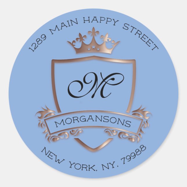Sticker Rond Monogramme Adresse de retour Couronne Rose royal b (Devant)