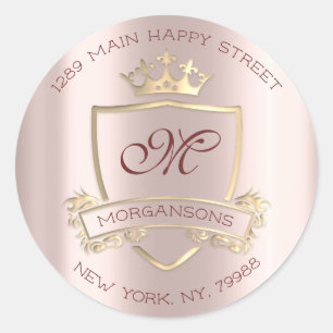 Sticker Rond Monogramme Adresse de retour Couronne Royal Gold R