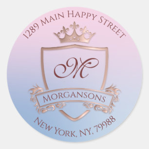 Sticker Rond Monogramme Adresse de retour Couronne Royal RSVP B