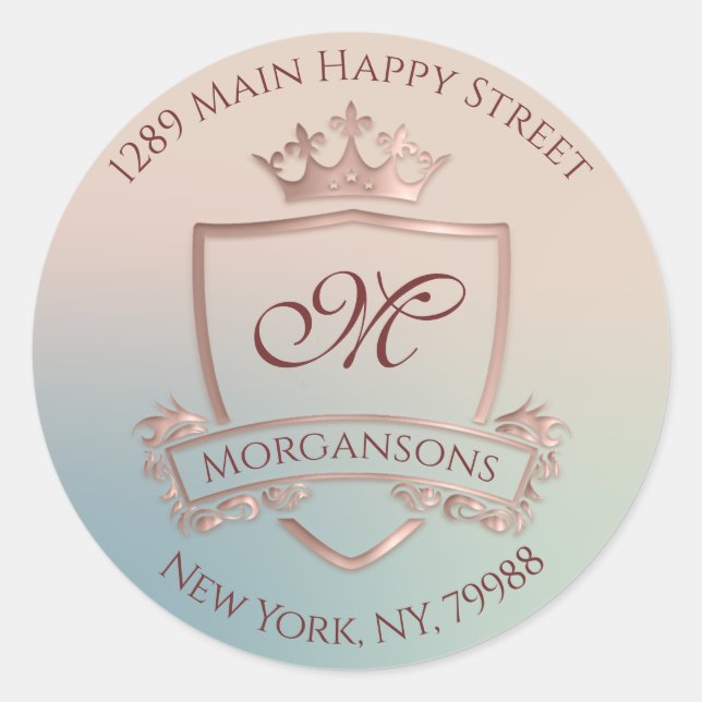 Sticker Rond Monogramme Adresse de retour Crown Royal RSVP VIP (Devant)