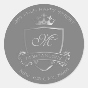 Sticker Rond Monogramme Adresse de retour Crown Royal Silver Gr