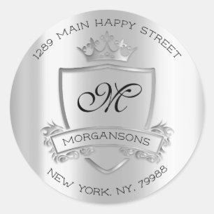 Sticker Rond Monogramme Adresse de retour Crown Royal Silver Gr
