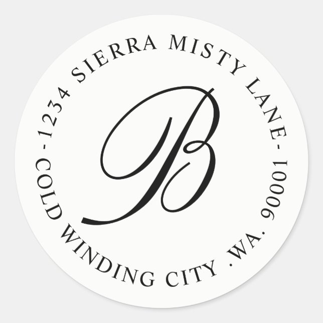 Sticker Rond Monogramme Adresse initiale ou Mariage (Devant)