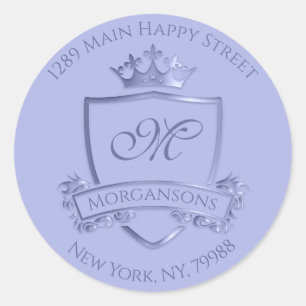 Sticker Rond Monogramme Adresse RSVP Crown Royal Smoky Blue VIP