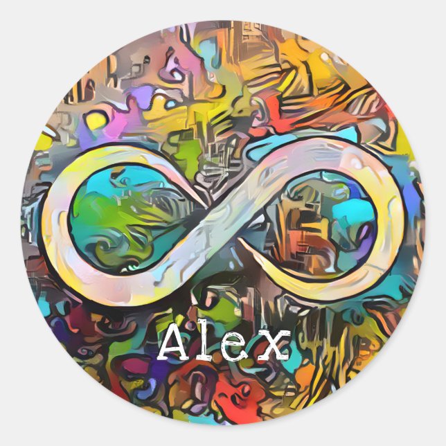 Sticker Rond Monogramme | Ajouter un nom | Symbole d'infini (Devant)
