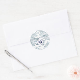 Sticker Rond Monogramme Ancre nautique