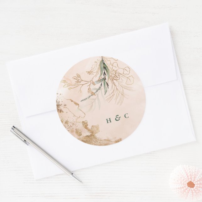Sticker Rond Monogramme Aquarelle Botanique Eucalyptus Élégant (Enveloppe)