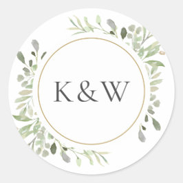 Sticker Rond Monogramme Aquarelle Verdure Mariage Faveur