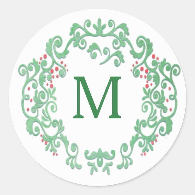 Sticker Rond Monogramme Aquarelle Verrerie de Noël (Devant)