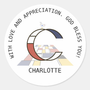 Sticker Rond Monogramme Art Avant-Gardiste. Lettre С