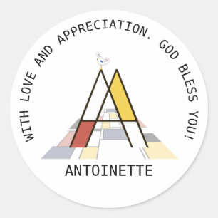 Sticker Rond Monogramme Art Avant-Gardiste. Lettre A