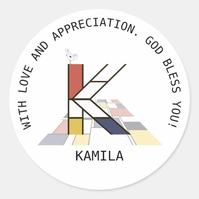 Sticker Rond Monogramme Art Avant-Gardiste. Lettre K (Devant)