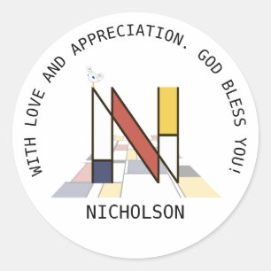 Sticker Rond Monogramme Art Avant-Gardiste. Lettre N