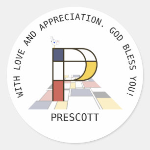 Sticker Rond Monogramme Art Avant-Gardiste. Lettre P