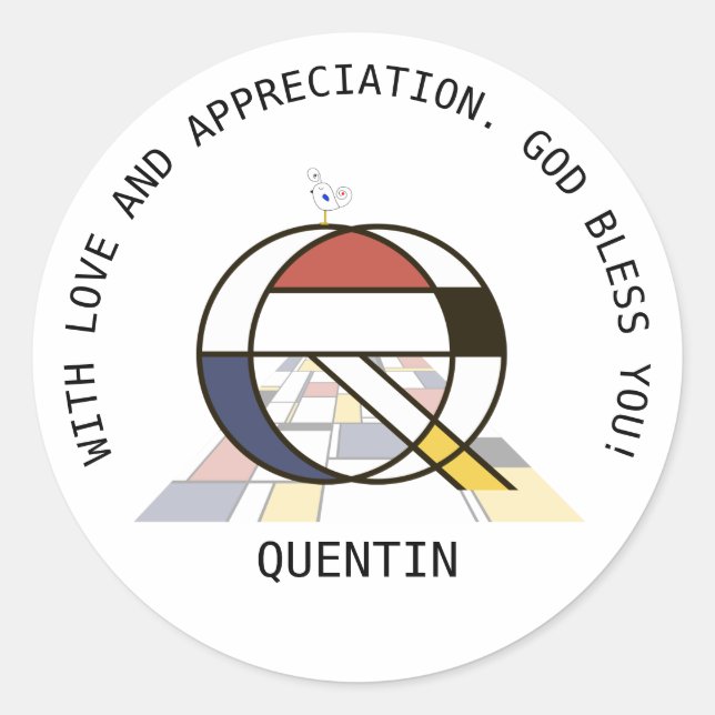 Sticker Rond Monogramme Art Avant-Gardiste. Lettre Q (Devant)