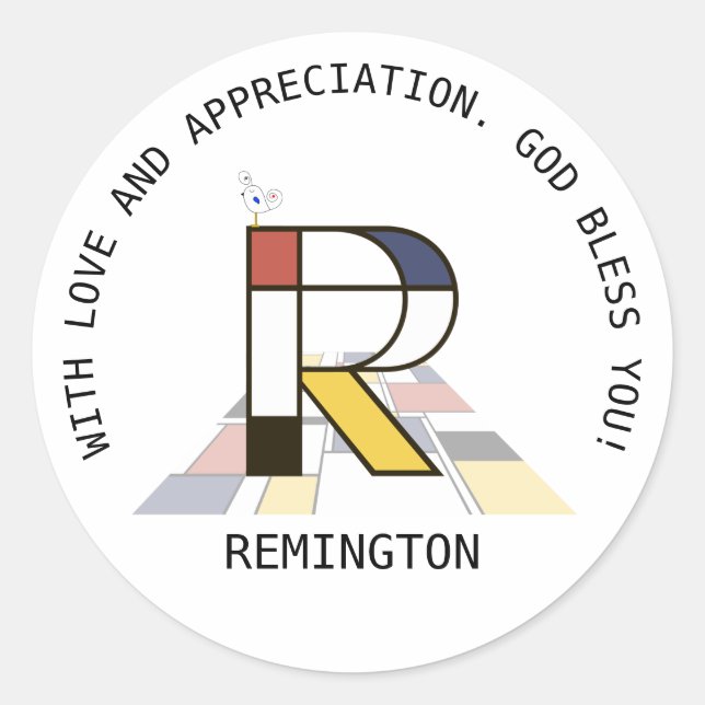 Sticker Rond Monogramme Art Avant-Gardiste. Lettre R (Devant)