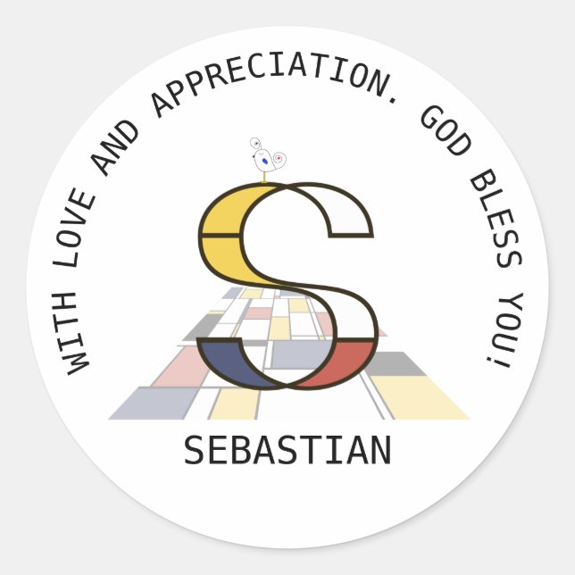 Sticker Rond Monogramme Art Avant-Gardiste. Lettre S (Devant)