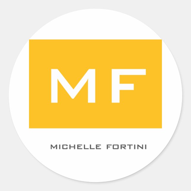 Sticker Rond Monogramme Attrayant Jaune Blanc Votre Nom (Devant)