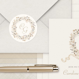 Sticker Rond Monogramme Automne Fleurs sauvages Mariage élégant