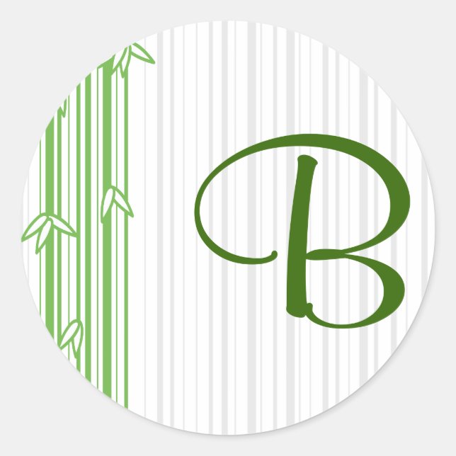 Sticker Rond Monogramme avec Arrière - plan bambou - Lettre B (Devant)